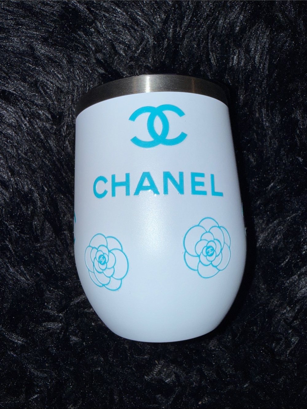 White & Turquoise Logo Floral Wine Gobbler Tumbler